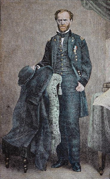 Kenraali William T. Sherman (1820-91) (värilitografia) tekijältä American School