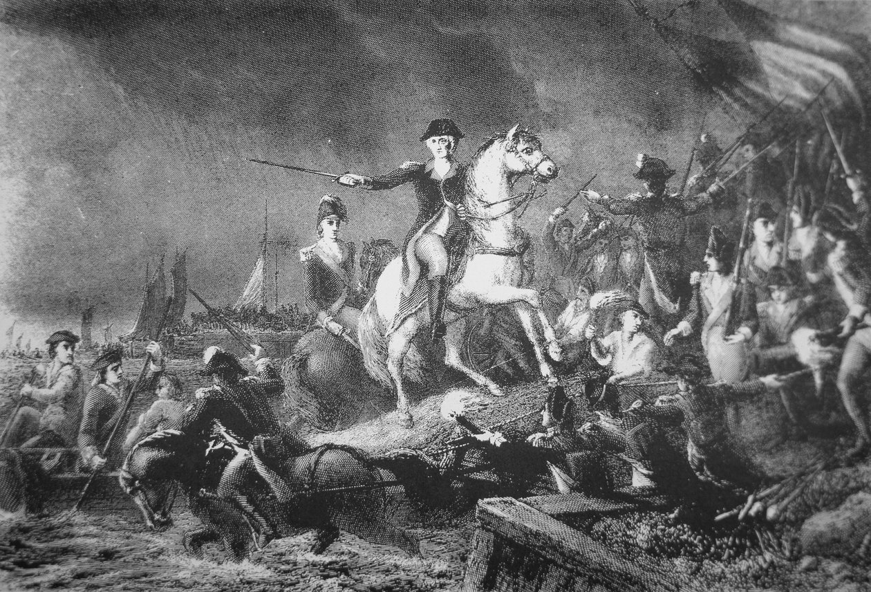 George Washington ohjaa vetäytymistä Brooklyn Heightsista, 29. elokuuta 1776 (litho) tekijältä American School