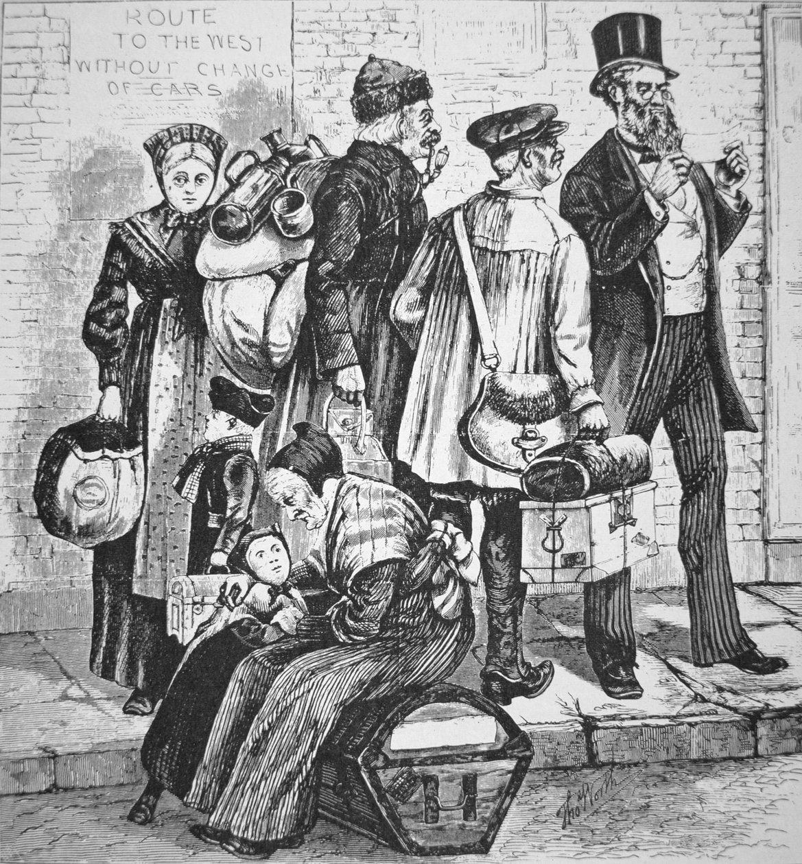 Saksalaiset siirtolaiset New Yorkissa, n.1870 (kaiverrus) tekijältä American School