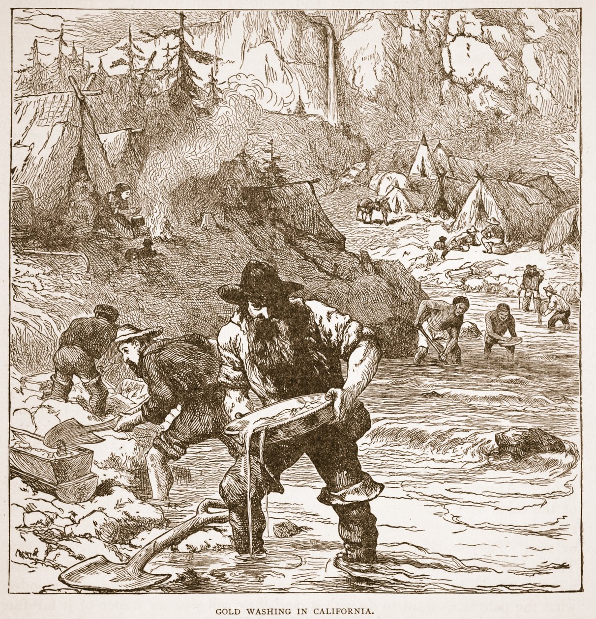 Gold Washing Kaliforniassa, kirjapubista. 1896 tekijältä American School