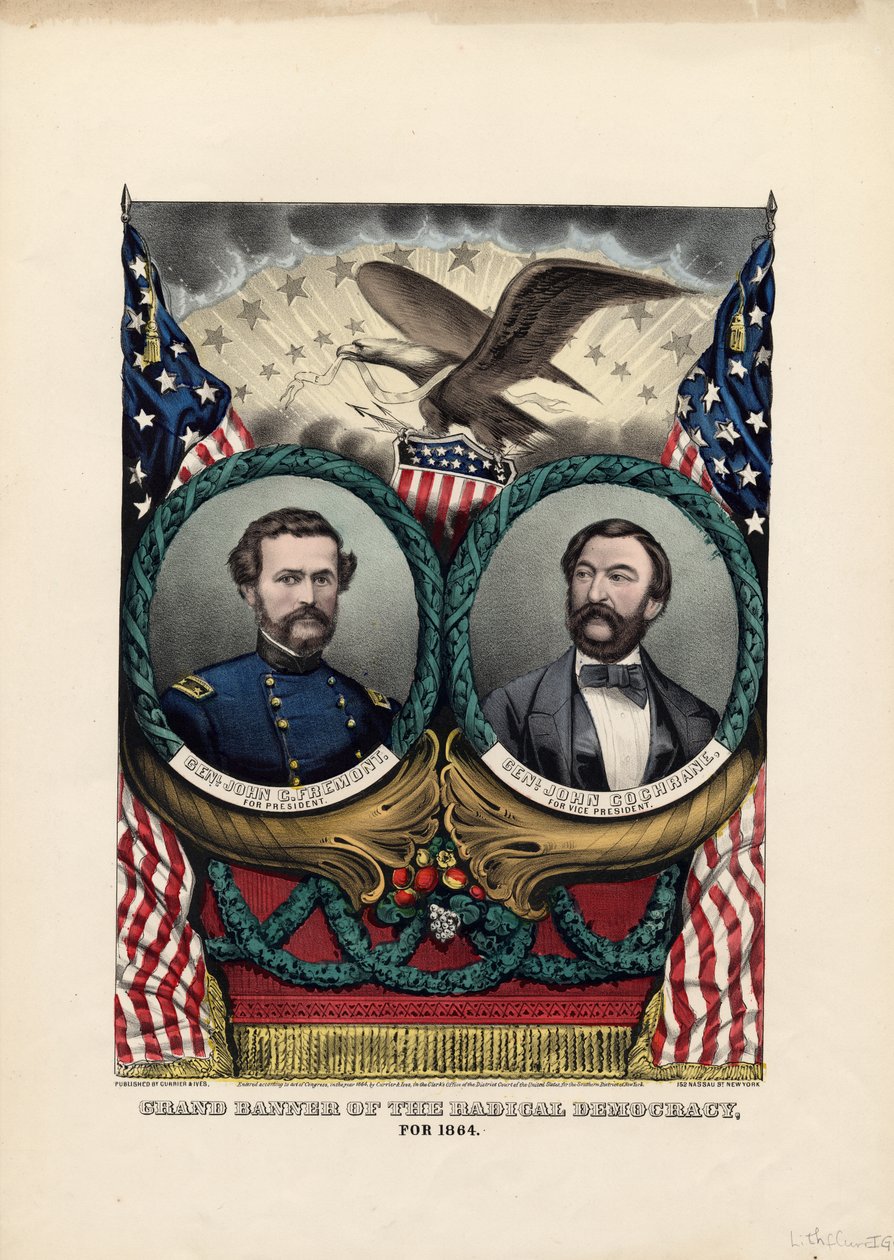 Radikaalidemokratian suuri lippu, vuodelle 1864, pubi. kirjoittanut Currier & Ives, 1864 tekijältä American School
