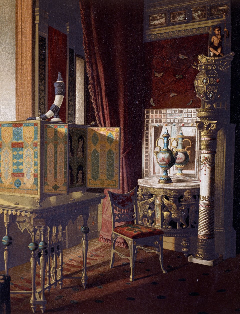 Great Hall, Hotel Van der Bilt a Nova York, Dormitori, ca 1840, Gravat en color finlandès tekijältä American School