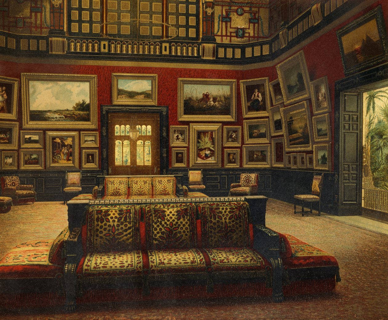 Suuri sali, Van der Bilt Hotel New Yorkissa, noin 1840, värikaiverrus tekijältä American School