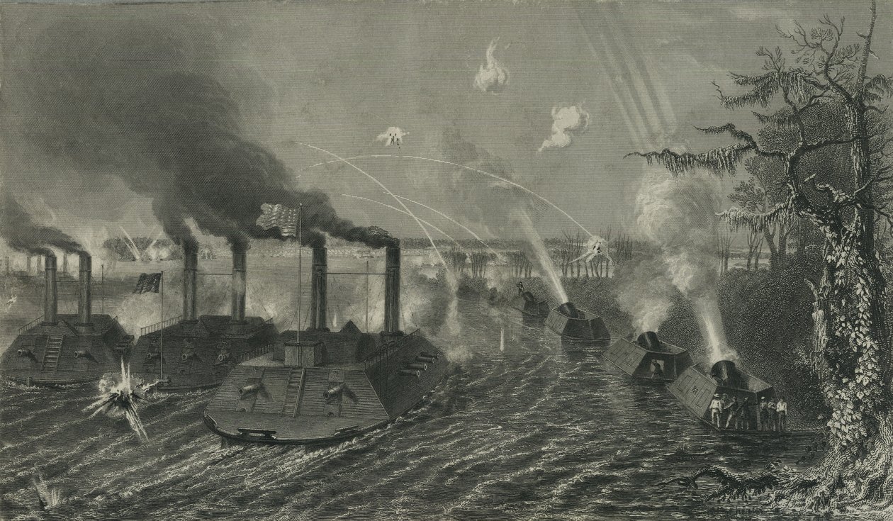 Gun and Mortar Boats on Mississippi, noin 1878 tekijältä American School