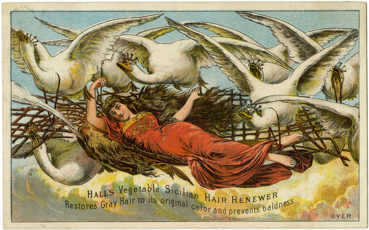 Halls Vegetable Sicilian Hair Renewer, palauttaa harmaille hiuksille sen alkuperäisen värin ja ehkäisee kaljuuntumista, Recto (värilitho [kauppakortti]) tekijältä American School