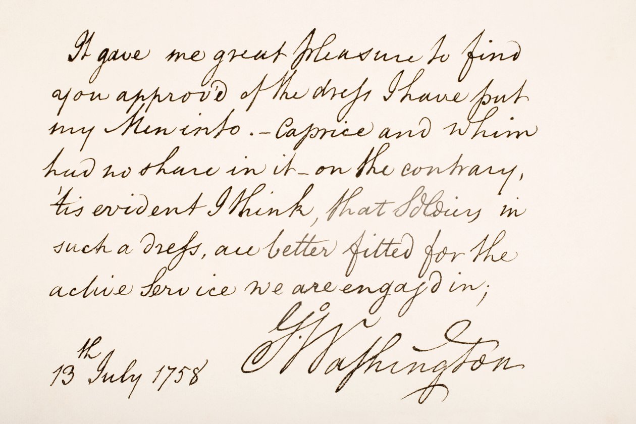 George Washingtonin käsiala ja allekirjoitus, 1758 tekijältä American School