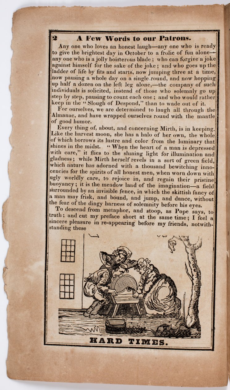Hard Times, sivu 2 American Comic Almanacista vuodelta 1838 tekijältä American School