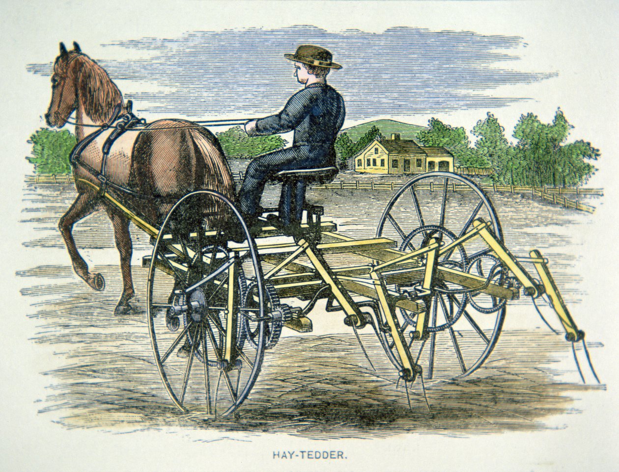 Heinäpöyhin maatalouskone, n.1880 (värikaiverrus) tekijältä American School