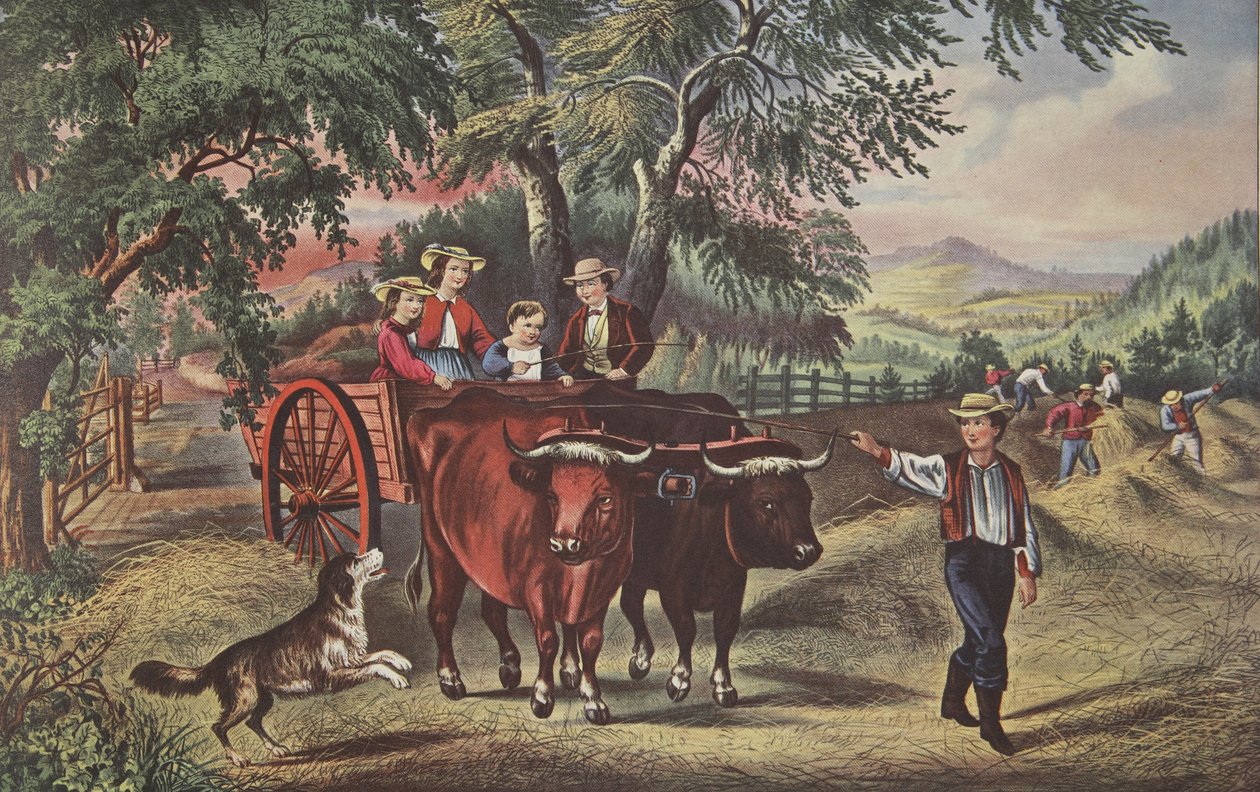 Haying-aika, Ensimmäinen kuorma, pubi. 1868, Currier & Ives tekijältä American School