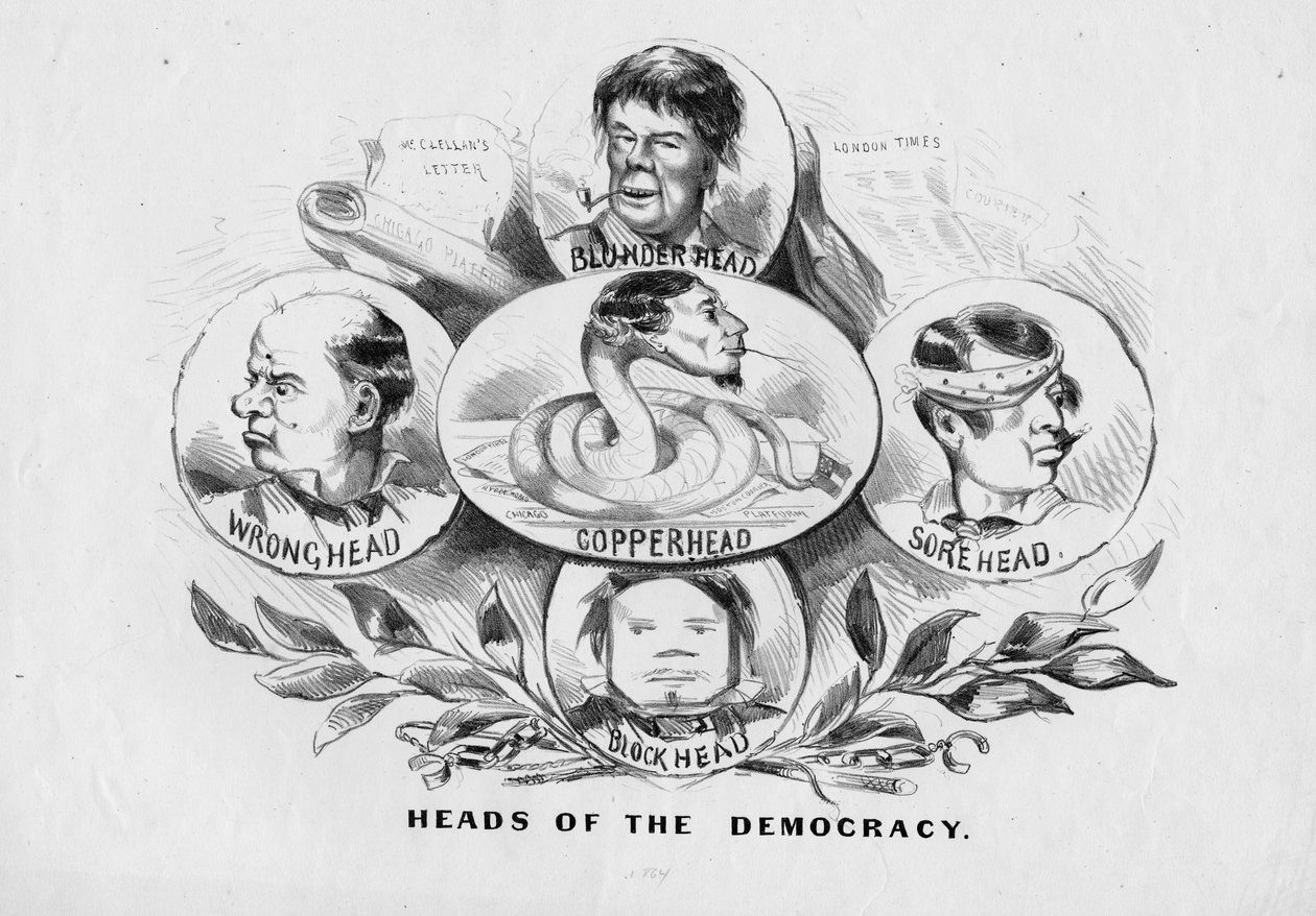 Heads of the Democracy, julkaisija Currier ja Ives, New York, n. 1864 tekijältä American School