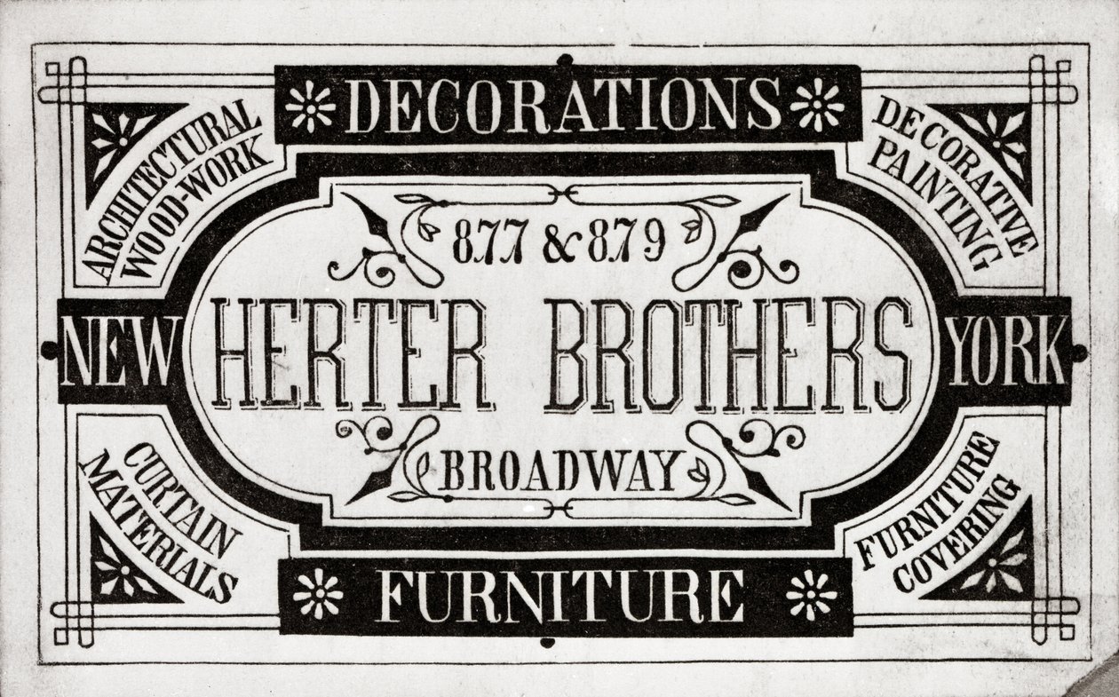 Herter Brothers, Decorations, Furniture, 877 & 879 Broadway, New York (litho [kauppakortti]) tekijältä American School