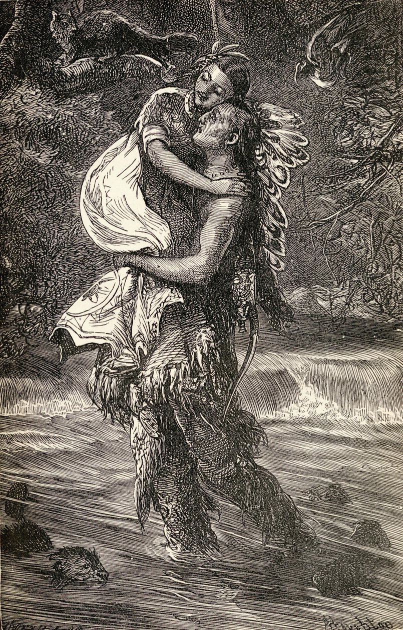 Hiawatha ja Minnehaha, kuvitus Henry Wadsworth Longfellowin (1807-82) runosta 
