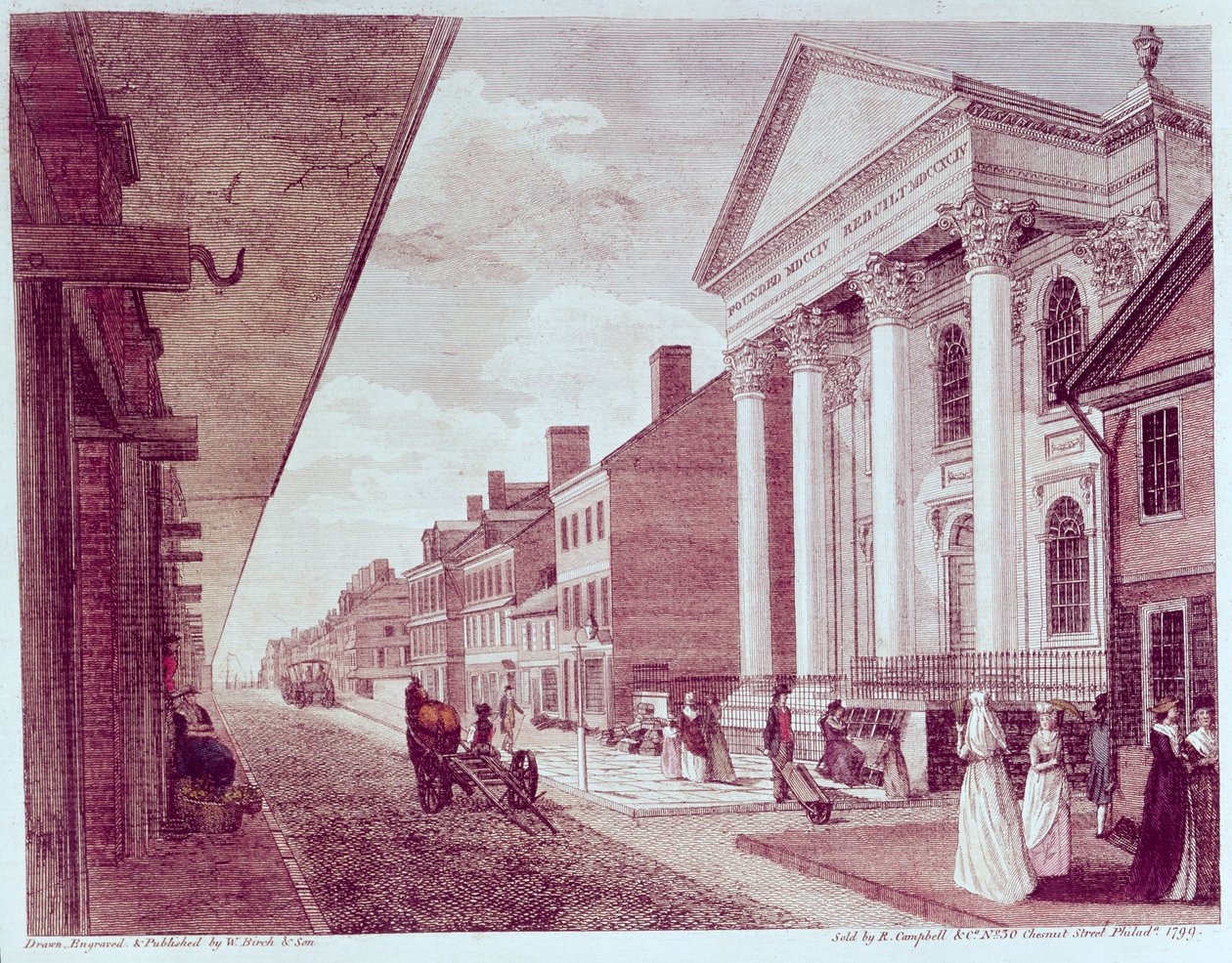 Pääkatu, jossa on ensimmäinen presbyteriankirkko, Philadelphia, 1799 tekijältä American School