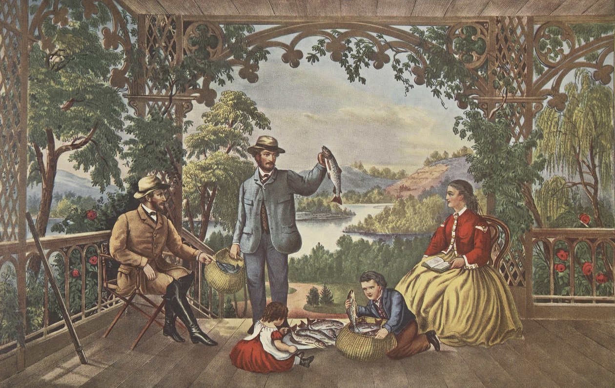 Home From The Brook, The Lucky Fisherman, pubi. 1867, Currier & Ives tekijältä American School