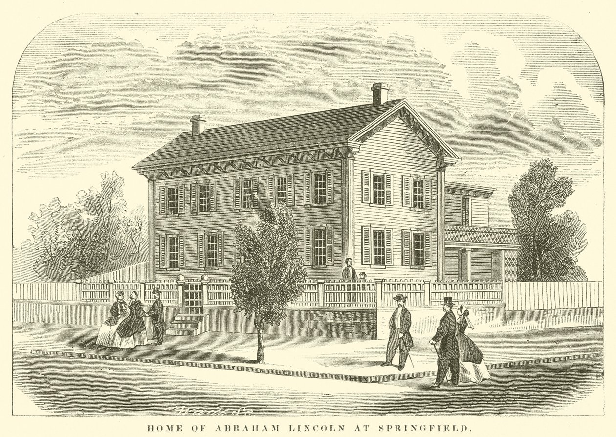 Abraham Lincolnin koti Springfieldissä (kaiverrus) tekijältä American School