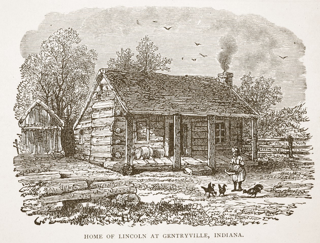 Lincolnin koti Gentryvillessä, Indianassa, kirjapubista. 1896 tekijältä American School