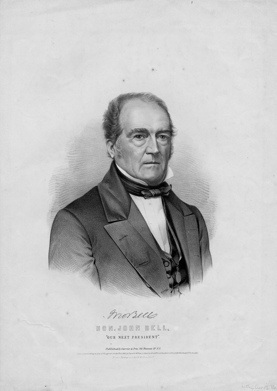 Hon. John Bell, seuraava presidenttimme, pubi. Currier & Ives valokuvan perusteella: James E. McClees, Phila., 1860 tekijältä American School