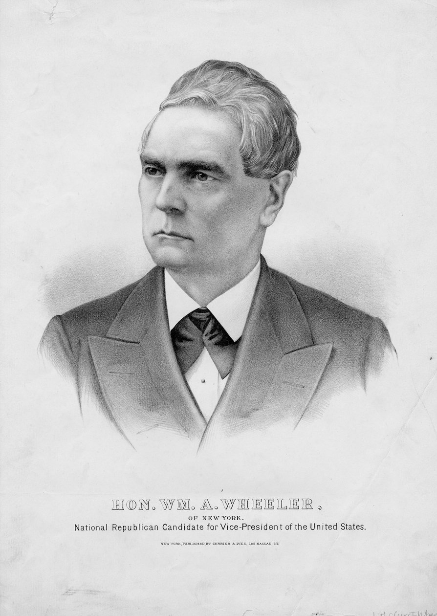 Hon. Wm. A. Wheeler, New York: National Republican ehdokas varapresidentiksi, pub. kirjoittanut Currier & Ives, n. 1876 tekijältä American School