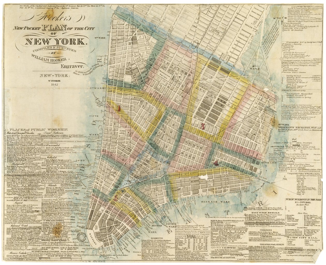 Hookerin uusi taskusuunnitelma New Yorkin kaupungista, William Hookerin laatima ja kartoitama, 1842 tekijältä American School