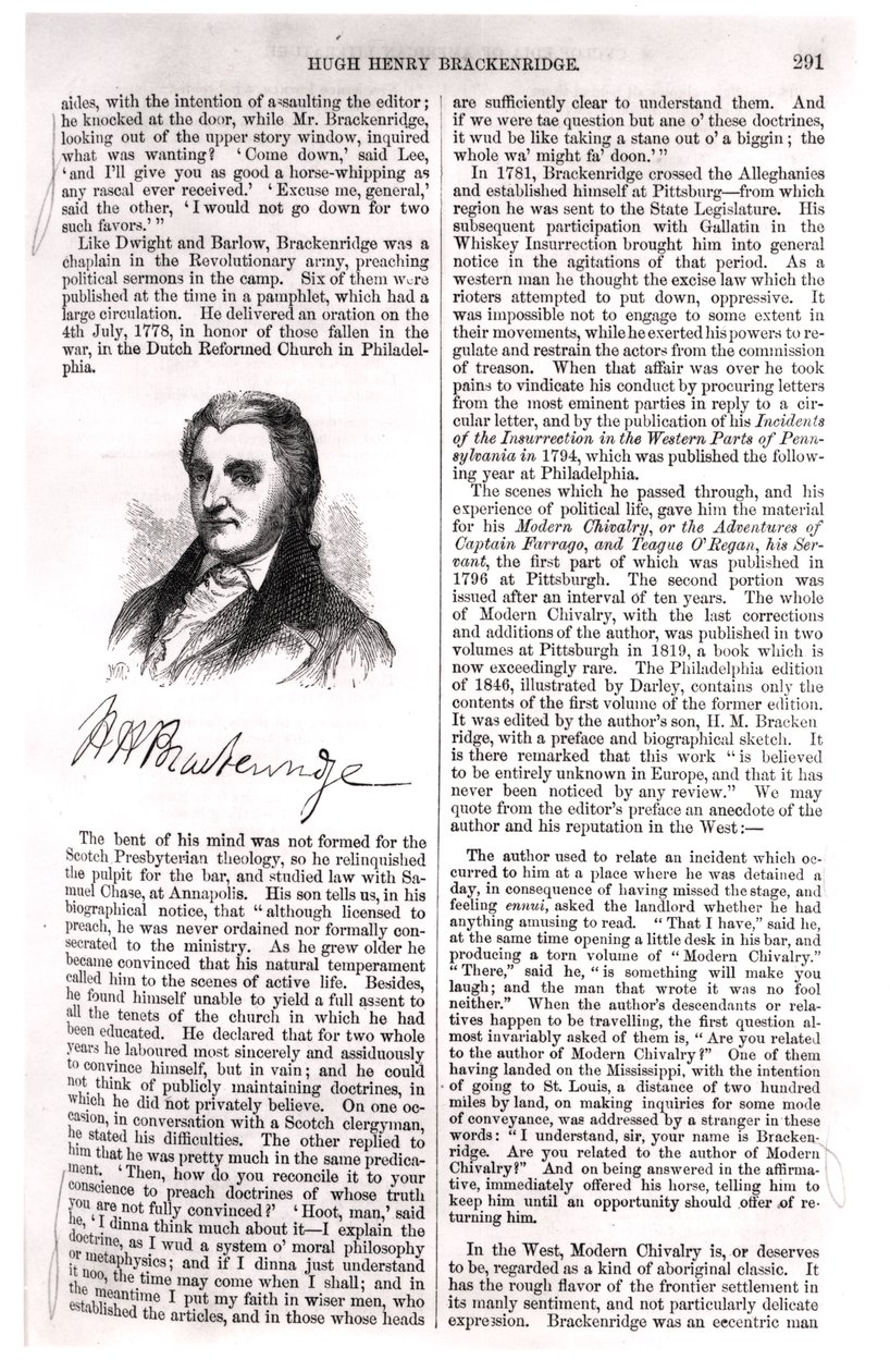 Hugh Henry Brackenridge (1748-1816) "Cyclopedia of American Literaturesta", kirjoittanut Evert Augustus Duyckinck (1816-78) 1855 tekijältä American School