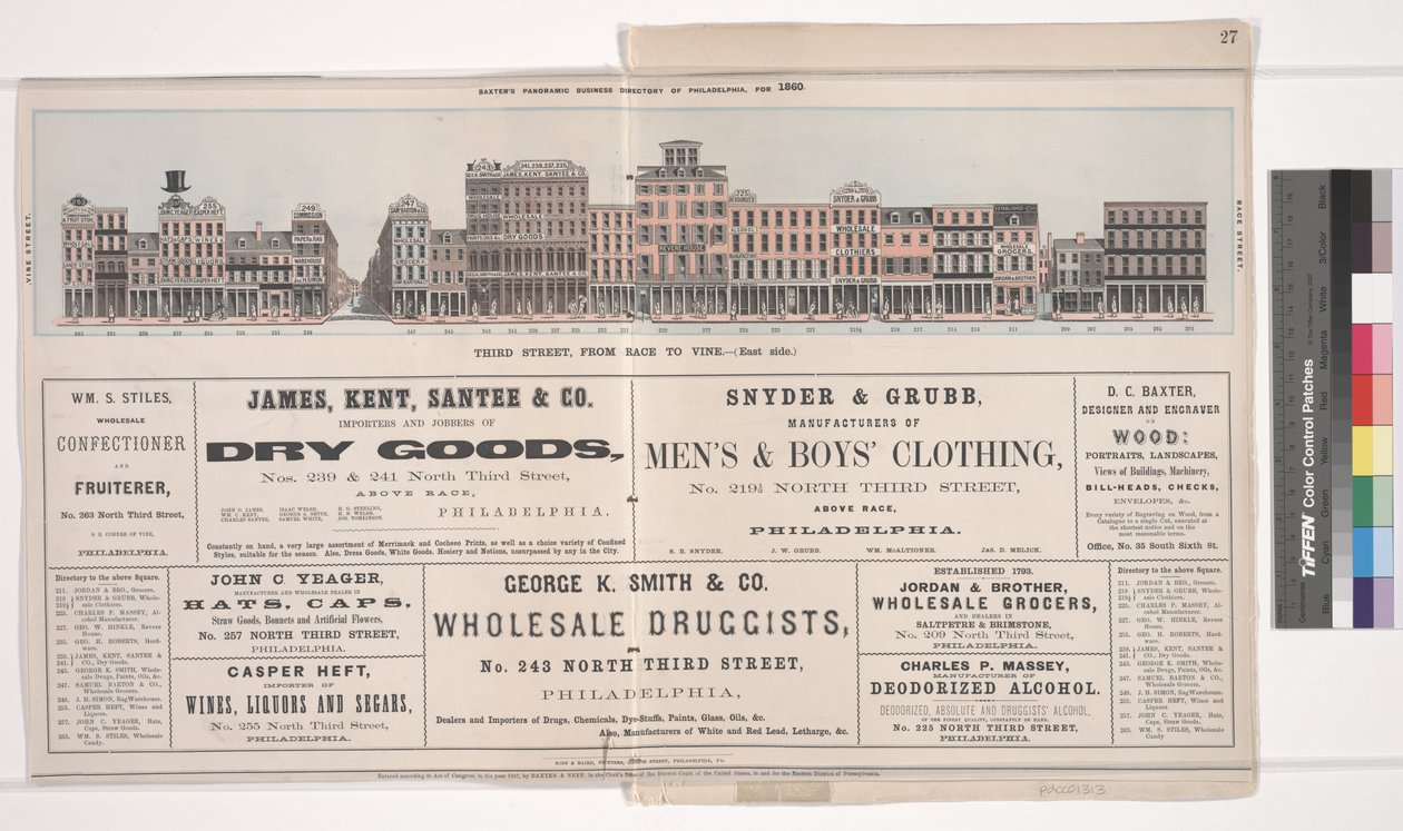Kuvitus Baxters Panoramic Business Directory of Philadelphiasta, 1860 tekijältä American School