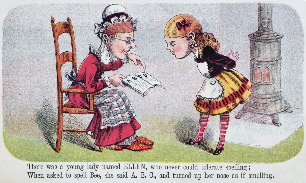 Kuvitus Ellen, riimi kirjassa Nonsense for Girls, McLoughlin Brothersin, New Yorkin, 1874 julkaisema pamfletti tekijältä American School