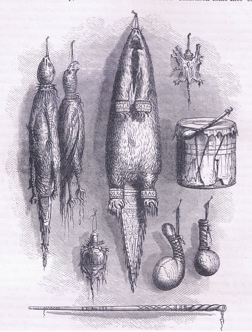 Intialainen lääkekassi, mysteeripilli, taistelut ja rumpu 1661, kuvitus Cassell