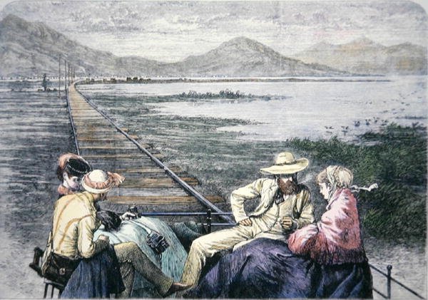 Katsastusauto Pacific Railroadilla, n. 1870 (värillinen kaiverrus) tekijältä American School