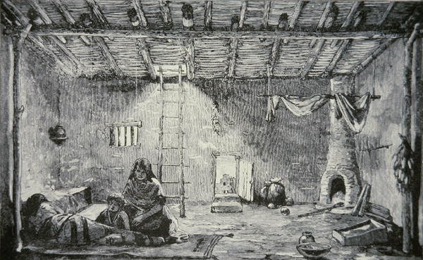Pueblo-talon sisustus, n.1880 (kaiverrus) tekijältä American School