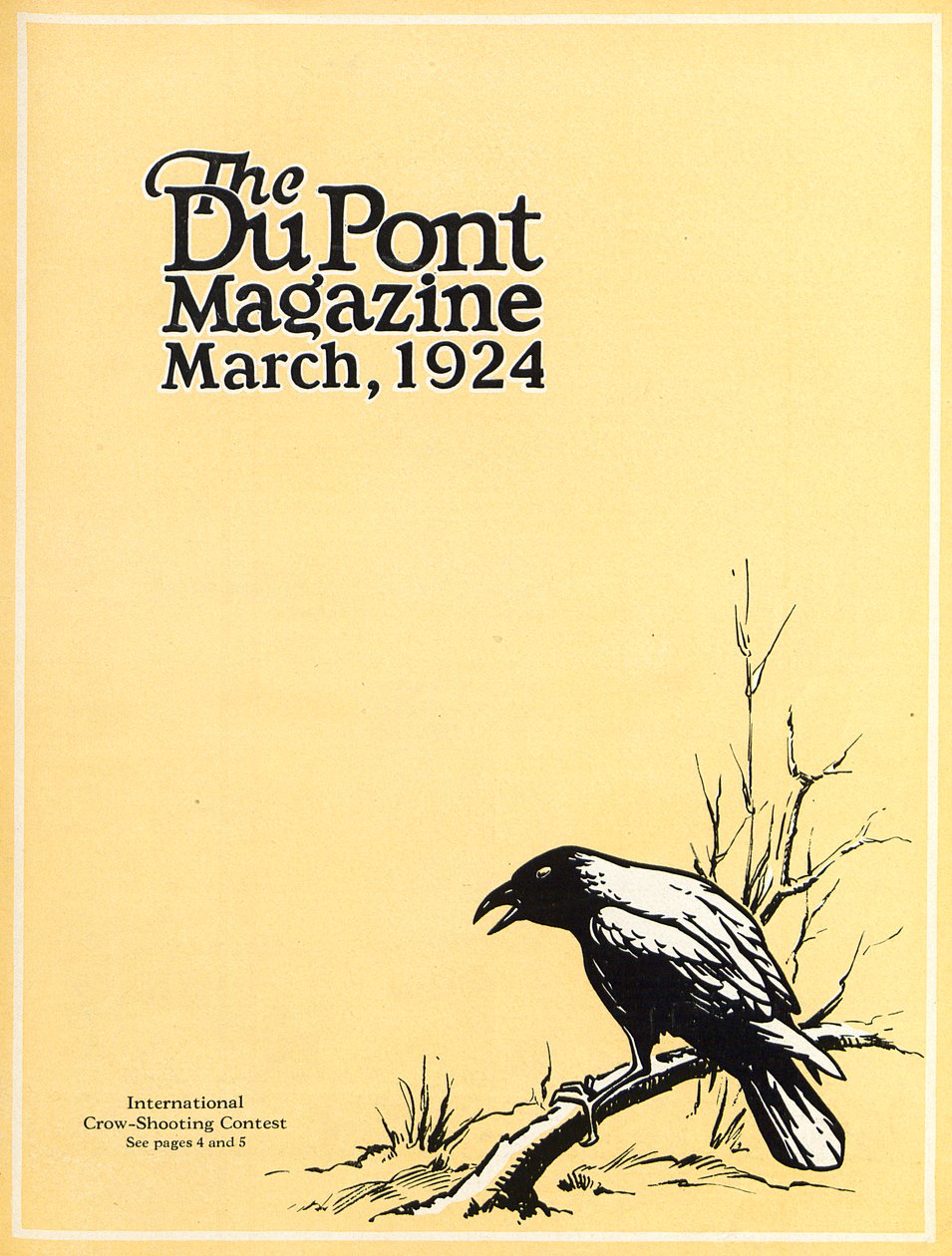 International Crow-Shooting Contest, DuPont-lehden etukansi, maaliskuu 1924 tekijältä American School