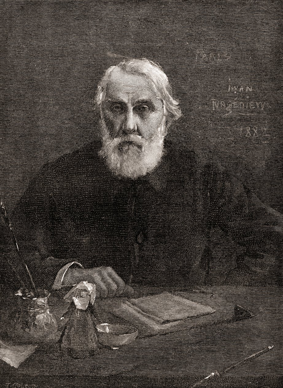 Ivan Sergejevitš Turgenev, The Century Illustrated Monthly Magazine -lehdestä, julkaistu 1884 (puukaiverrus) tekijältä American School