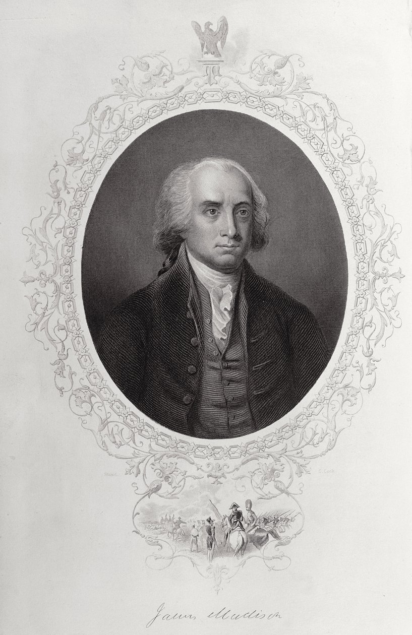 James Madison, Charles Mackayn teoksesta "The History of the United States", osa I, kaiverrettu C. Cookin toimesta. tekijältä American School