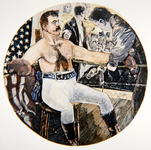 John L. Sullivan taistellessaan James J. Corbettia vastaan New Orleansissa. tekijältä American School