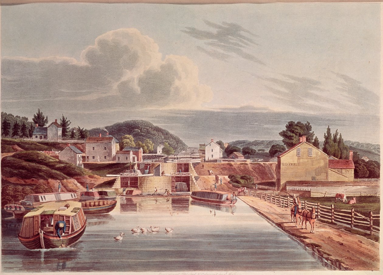 Erien ja Northern Canalin risteys, kaiverrus J. Hill, n. 1830-32 tekijältä American School