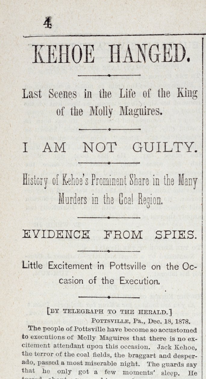 Kehoe Hanged, New York Herald, 19. joulukuuta 1878 tekijältä American School