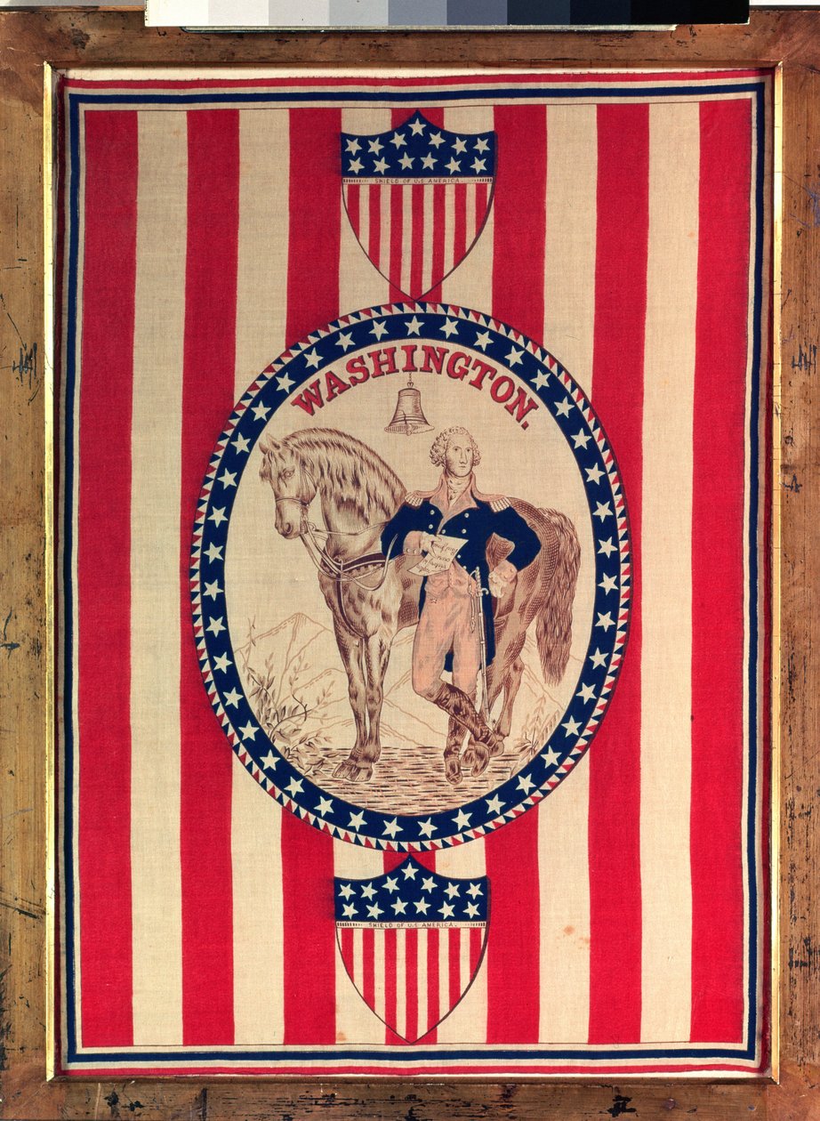 Liina, joka kuvaa George Washingtonin täyspitkää hevosmuotokuvaa, n. 1876 (puuvillaa) tekijältä American School
