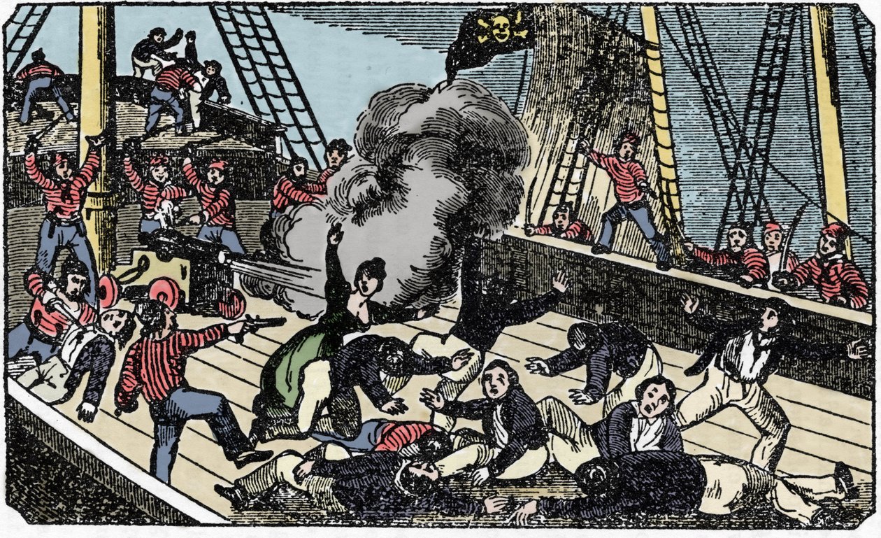 La mort du pirate gentilhomme Jean Lafitte (1780-1826), kaiverrus "Merirosvon oma kirja" 1837. tekijältä American School