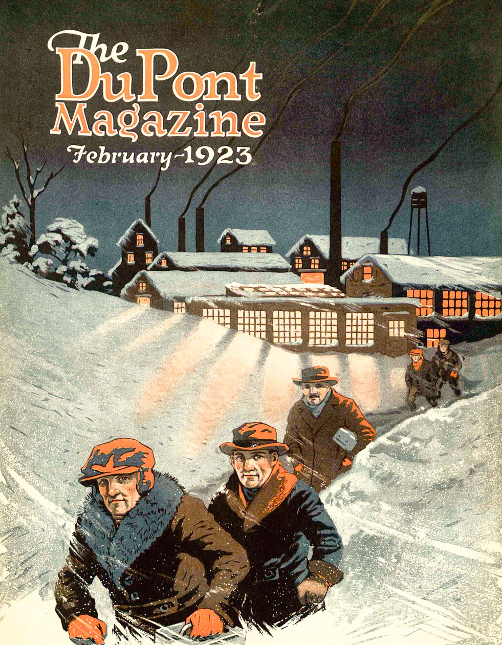 Lähti töistä lumeen, DuPont-lehden etukansi, helmikuu 1923 tekijältä American School