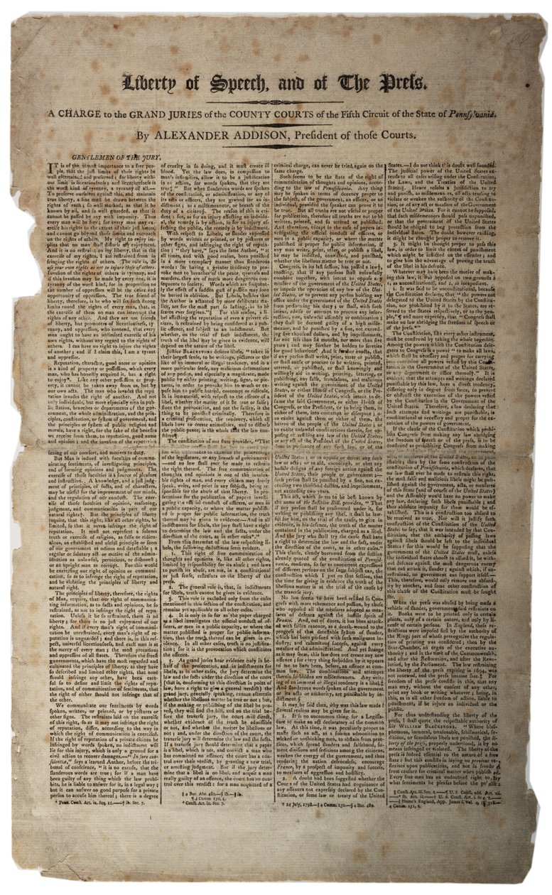 Sanan- ja lehdistönvapaus, tammikuu 1799 tekijältä American School