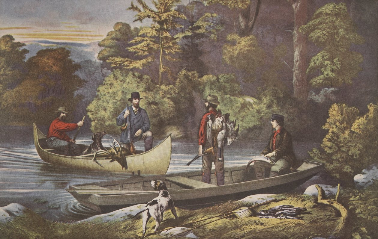 Life In The Woods, Returning to Camp, pubi. 1860, Currier & Ives tekijältä American School
