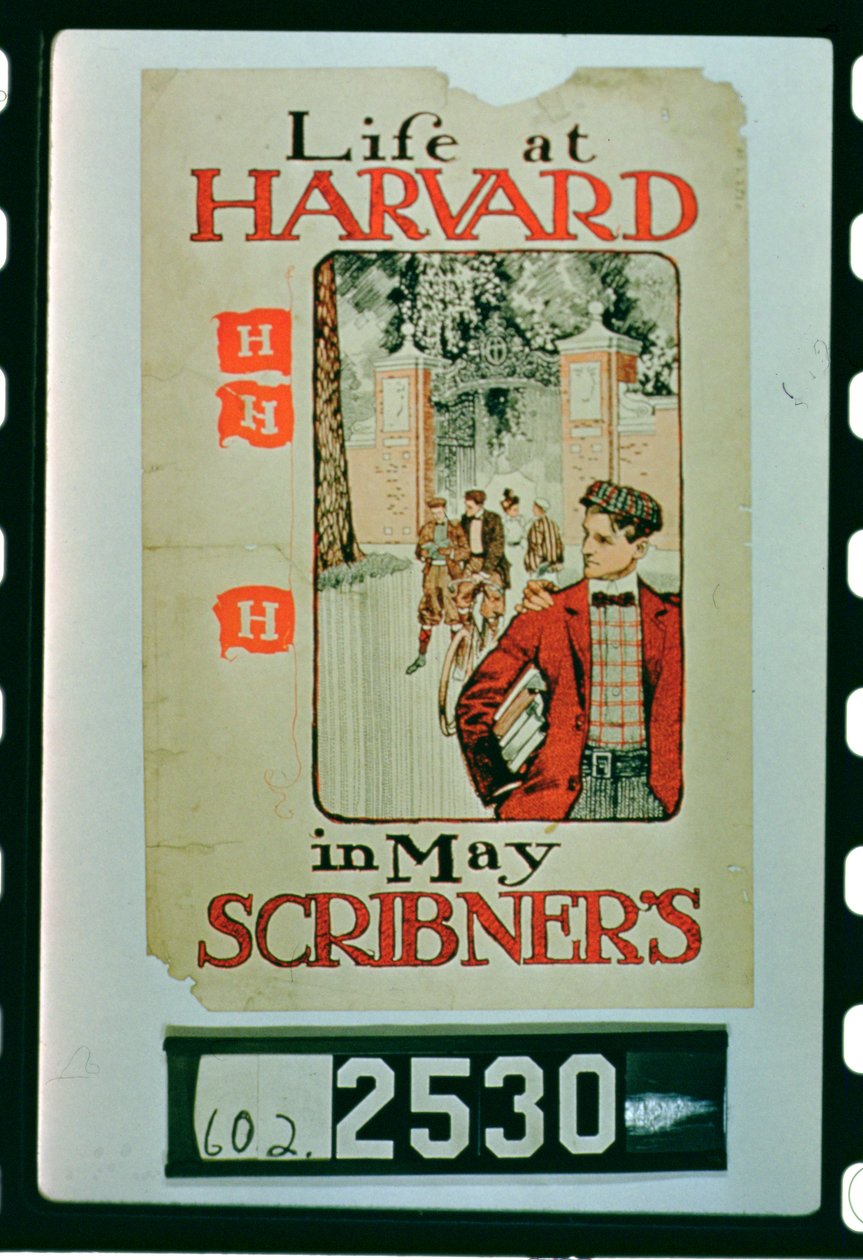 Life at Harvard, juliste, joka mainostaa Scribners Magazinen toukokuun painosta tekijältä American School