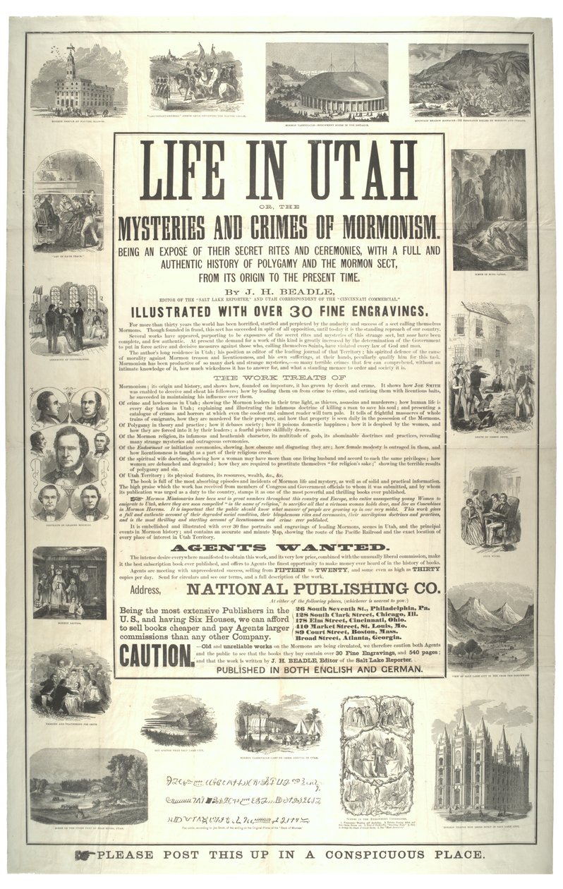 Elämä Utahissa tai mormonismin mysteerit ja rikokset; on paljastava heidän salaiset riitinsä ja seremoniansa, n. 1870 tekijältä American School