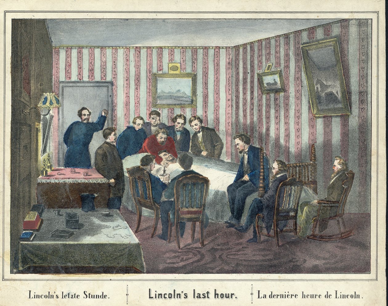 Lincolnin viimeinen tunti, pubi. 1865 (käsinvärinen kaiverrus) tekijältä American School