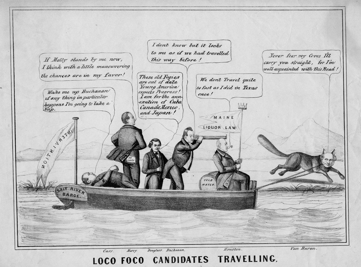 Loco Focon ehdokkaat matkustavat kanavajärjestelmässä, julkaisija J Childs, New York, n. 1848 tekijältä American School