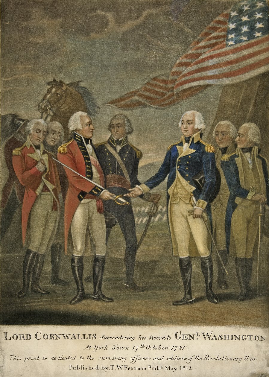 Lordi Cornwallis luovuttaa miekkansa kenraalille. Washington York Townissa tekijältä American School