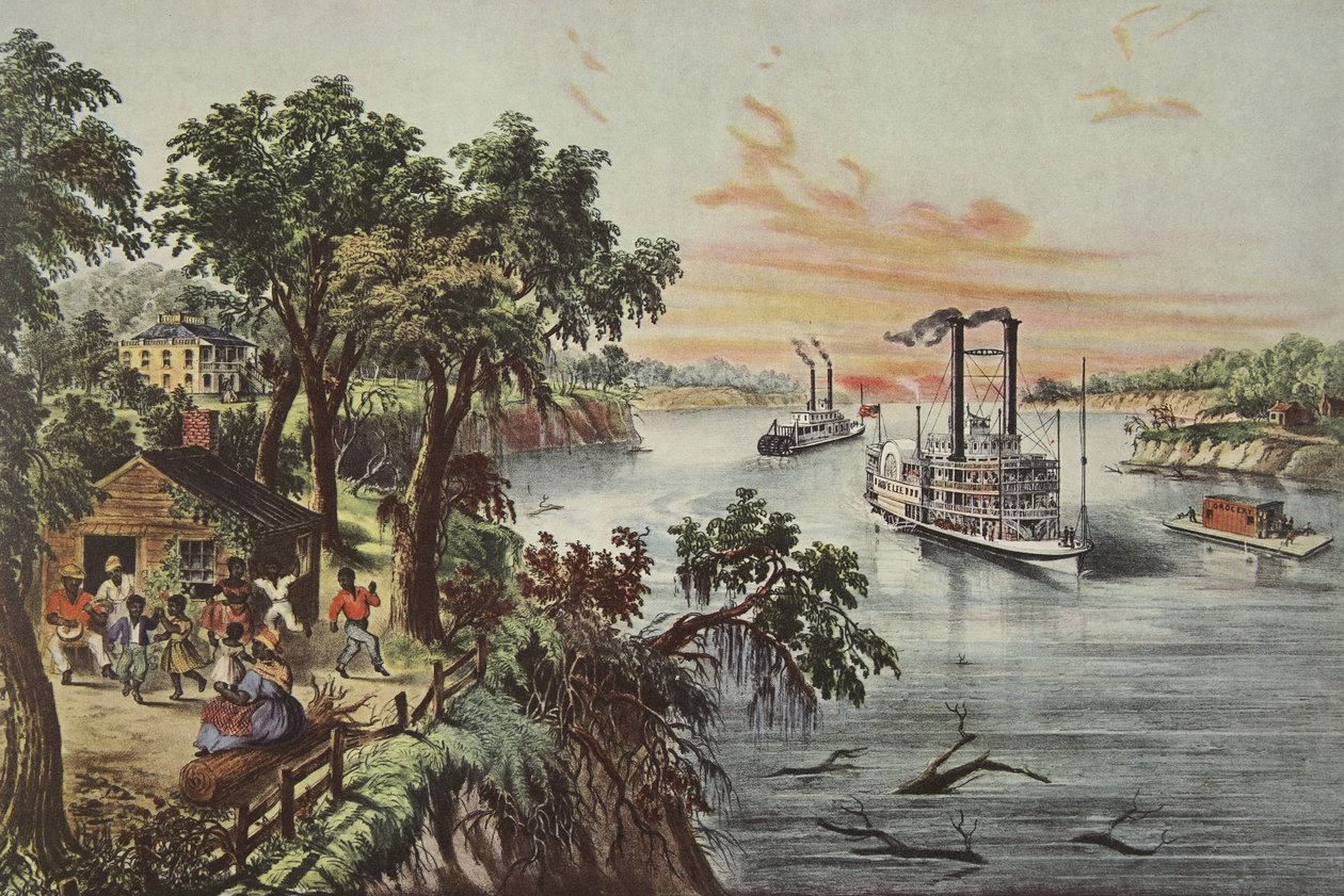 Low Water In The Mississippi, pubi. 1868, Currier & Ives (väri litho) tekijältä American School