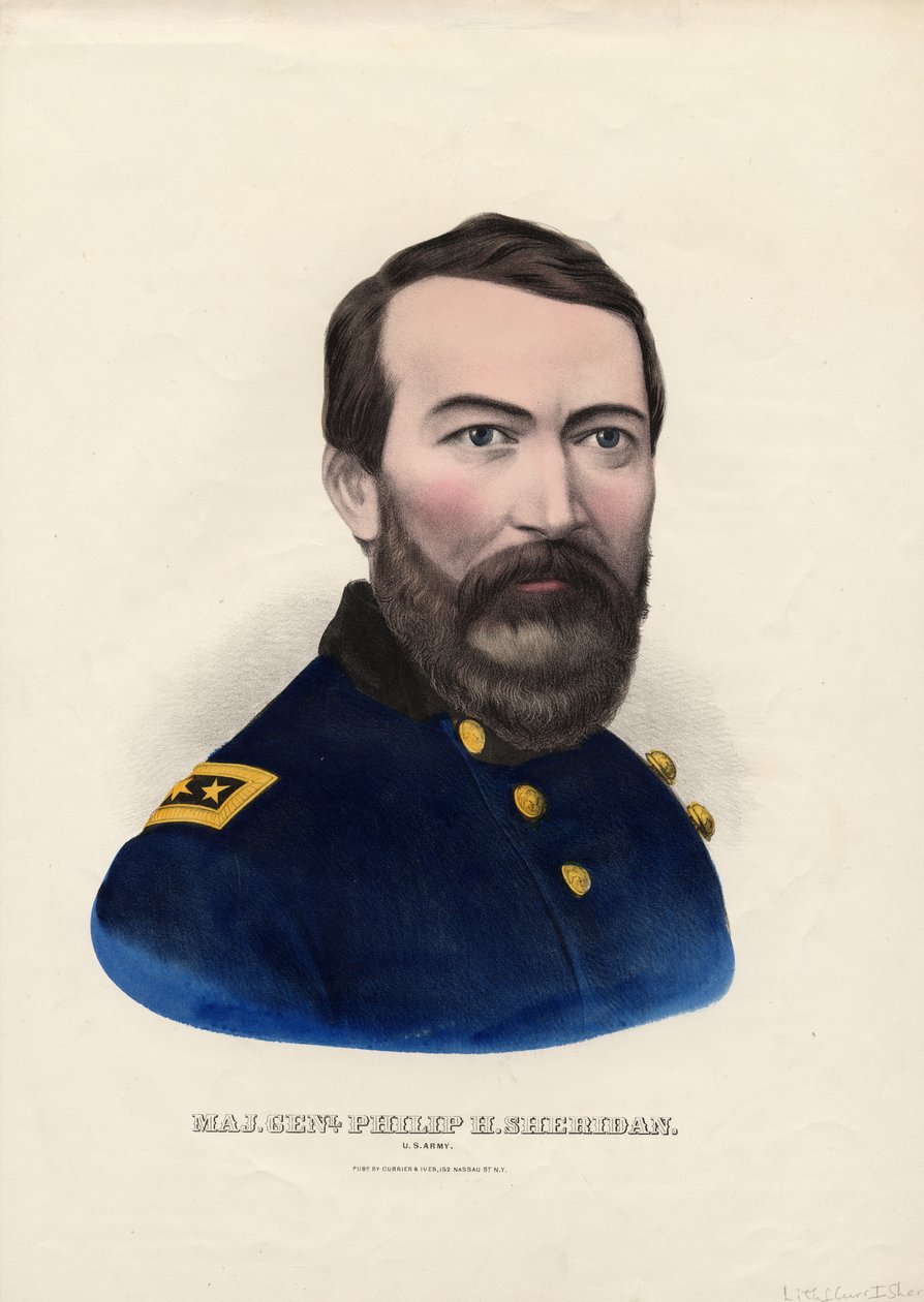Kenraalimajuri Philip H. Sheridan, Yhdysvaltain armeija, pub. kirjoittanut Currier & Ives, n. 1862-1865 tekijältä American School