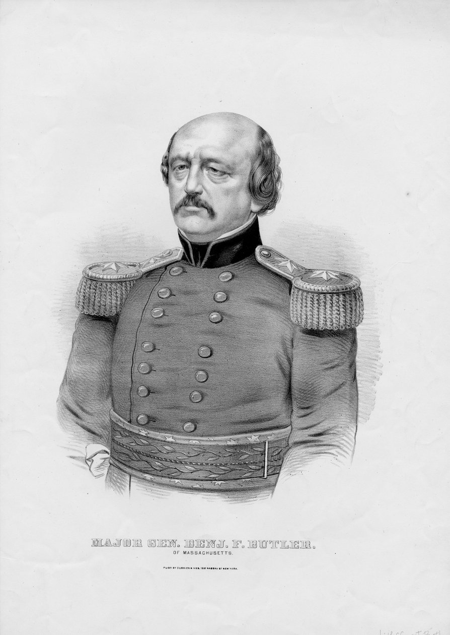 Kenraalimajuri. Benjamin. F. Butler, Massachusetts, pub. kirjoittanut Currier & Ives, n. 1860 tekijältä American School