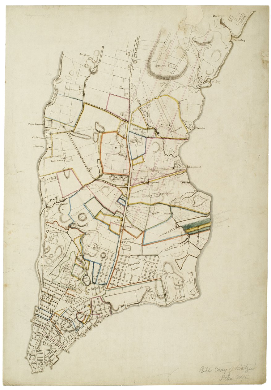 Manhattan Island noin 1765-1770 Batterysta Turtle Bayn yläpuolelle, 1845 tekijältä American School