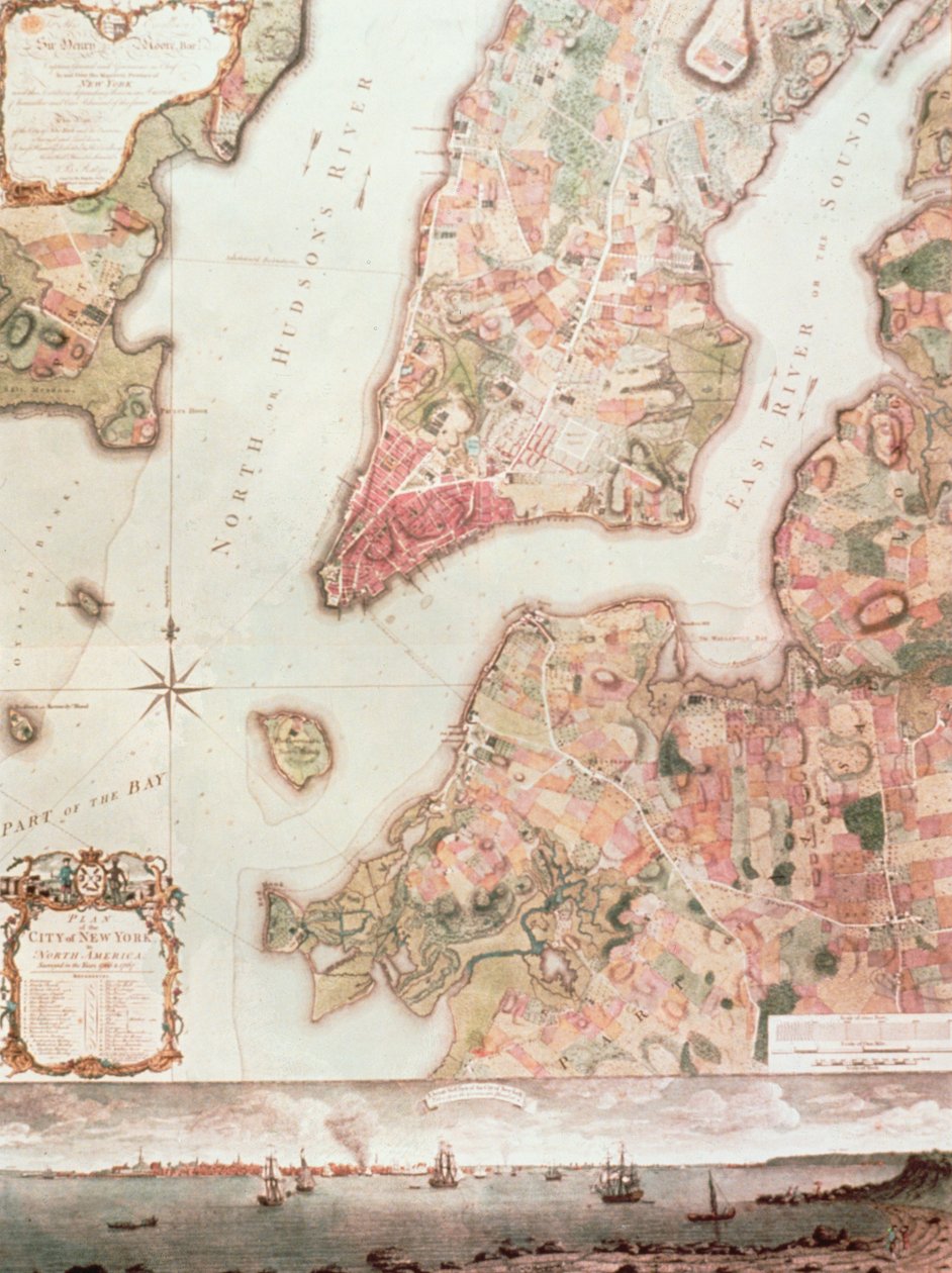 New Yorkin kartta vuosina 1766-67 (akvarelli paperille) tekijältä American School